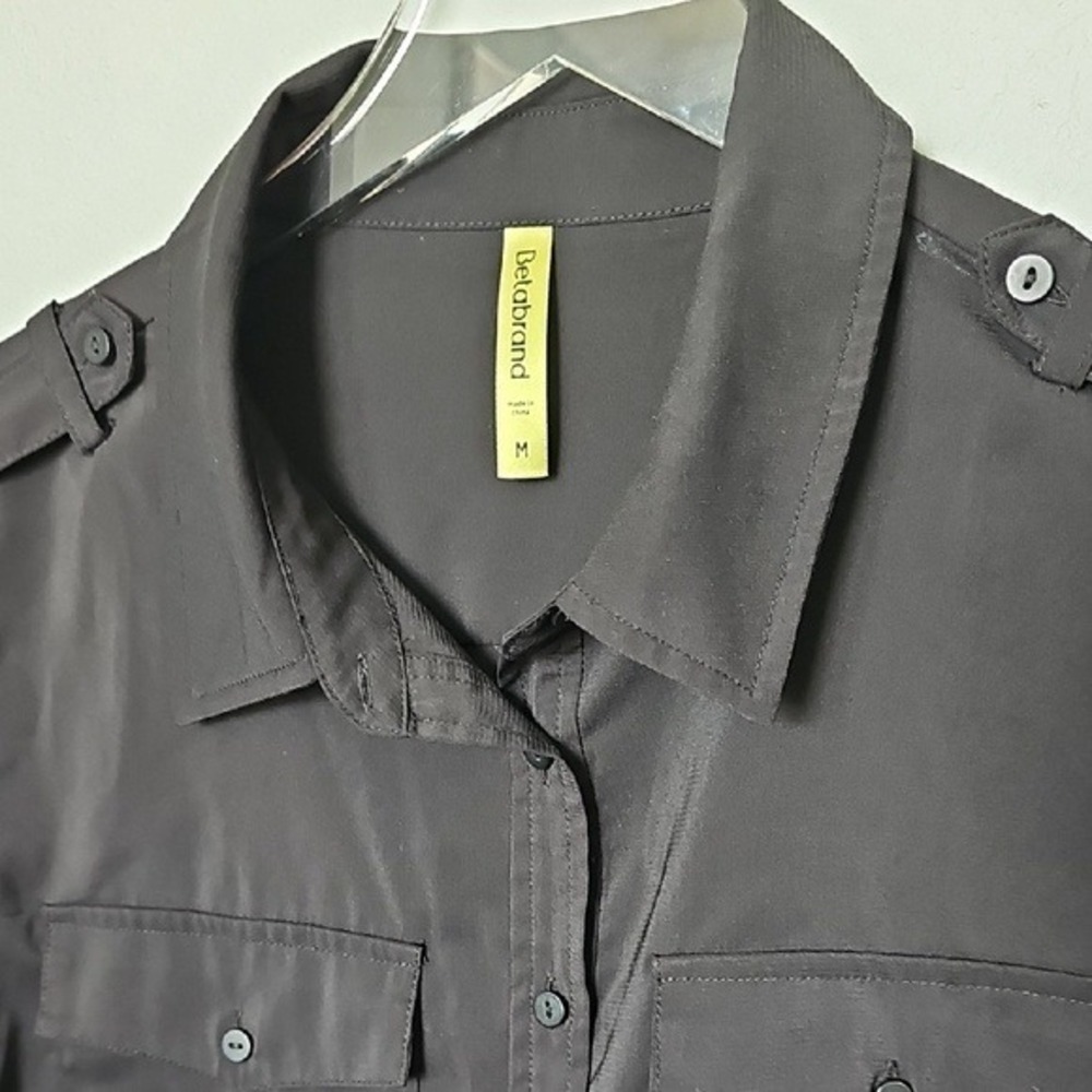 Betabrand Convertible Black Button Down Long Sleeve Collared Work Blouse Medium - Picture 3 of 10